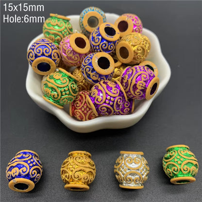 10Pcs Colourful Large Hole Barrel Beads Imitation Wood Beads Acrylic Spaced Beads Charms Bracelet Beads for Jewelry Making