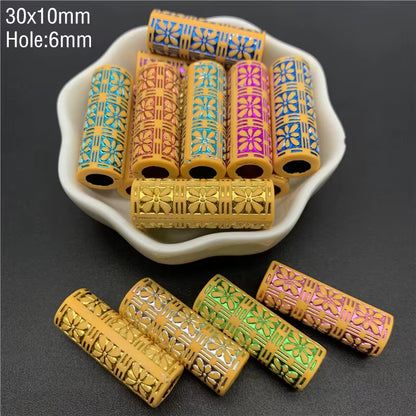 10Pcs Colourful Large Hole Barrel Beads Imitation Wood Beads Acrylic Spaced Beads Charms Bracelet Beads for Jewelry Making