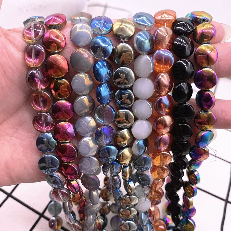 15Pcs/Lot 10*3Mm Glaze round Flat Beads Crystal Glass Beads,Wheel Beads,Transit Beads,Bracelet Necklace Jewelry Making