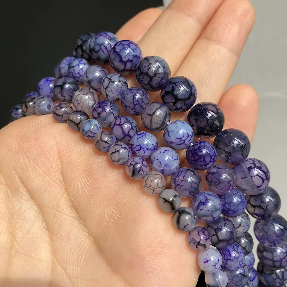 Natural Stone Purple Cracked Dream Fire Dragon Veins Agates Smooth Loose Spacer Beads for Jewelry Making 6/8/10Mm DIY Bracelets