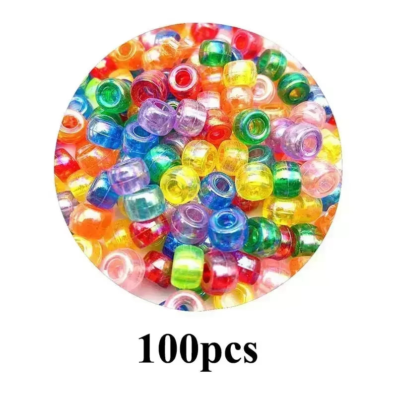 100Pcs Hair Beads Pony Beads for Hair Braids 6X9Mm Plastic Bead 4Mm Large Hole for Kids Girls African Hair Bead Accessories