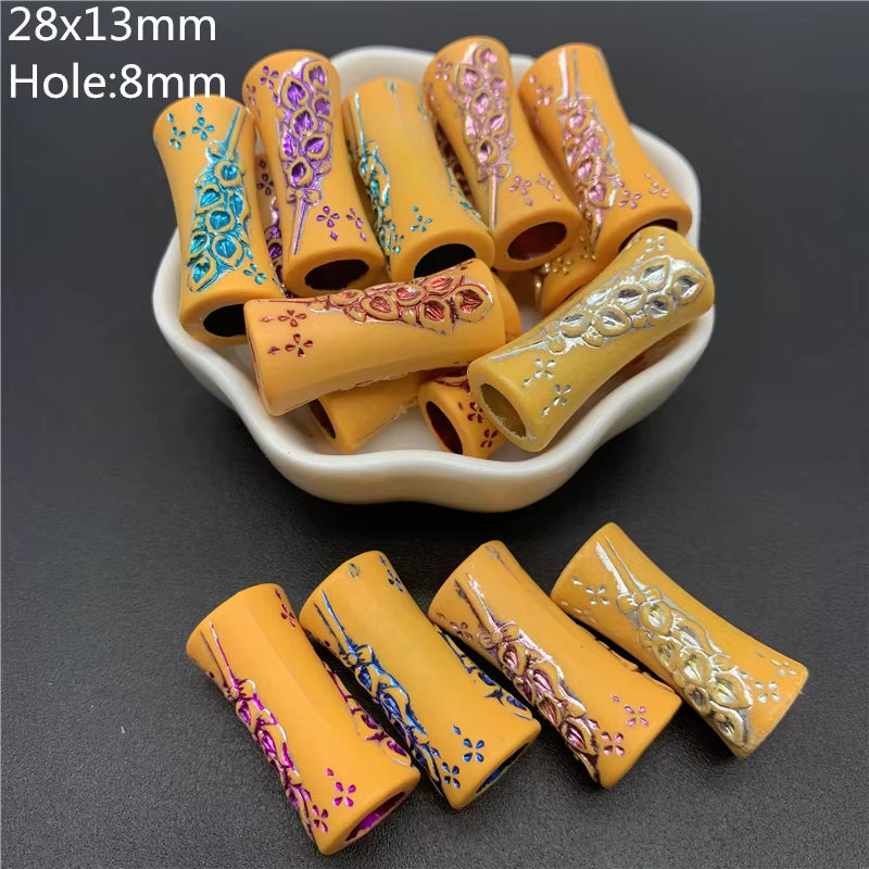 10Pcs Colourful Large Hole Barrel Beads Imitation Wood Beads Acrylic Spaced Beads Charms Bracelet Beads for Jewelry Making