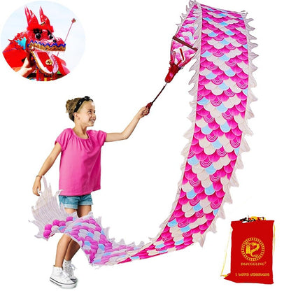 9.8 FT Pink Magic Cloud Dragon Ribbon Poi, 3 Meters Outdoor Dragon Dance Wash...