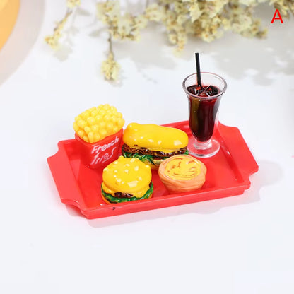 1 Set Cute Mini Hamburger French Fries Miniature Dollhouse Fast Food for Doll House Kitchen Coffee Cup Accessories Toy