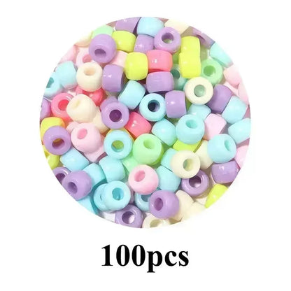 100Pcs Hair Beads Pony Beads for Hair Braids 6X9Mm Plastic Bead 4Mm Large Hole for Kids Girls African Hair Bead Accessories