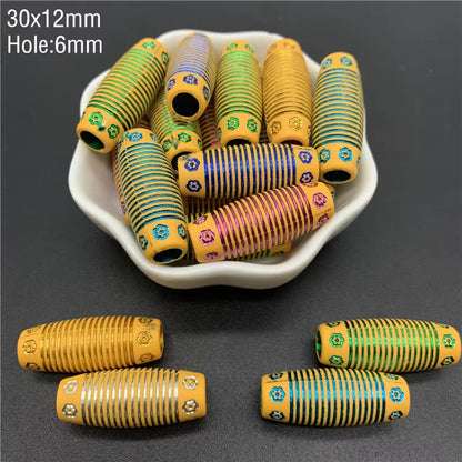 10Pcs Colourful Large Hole Barrel Beads Imitation Wood Beads Acrylic Spaced Beads Charms Bracelet Beads for Jewelry Making