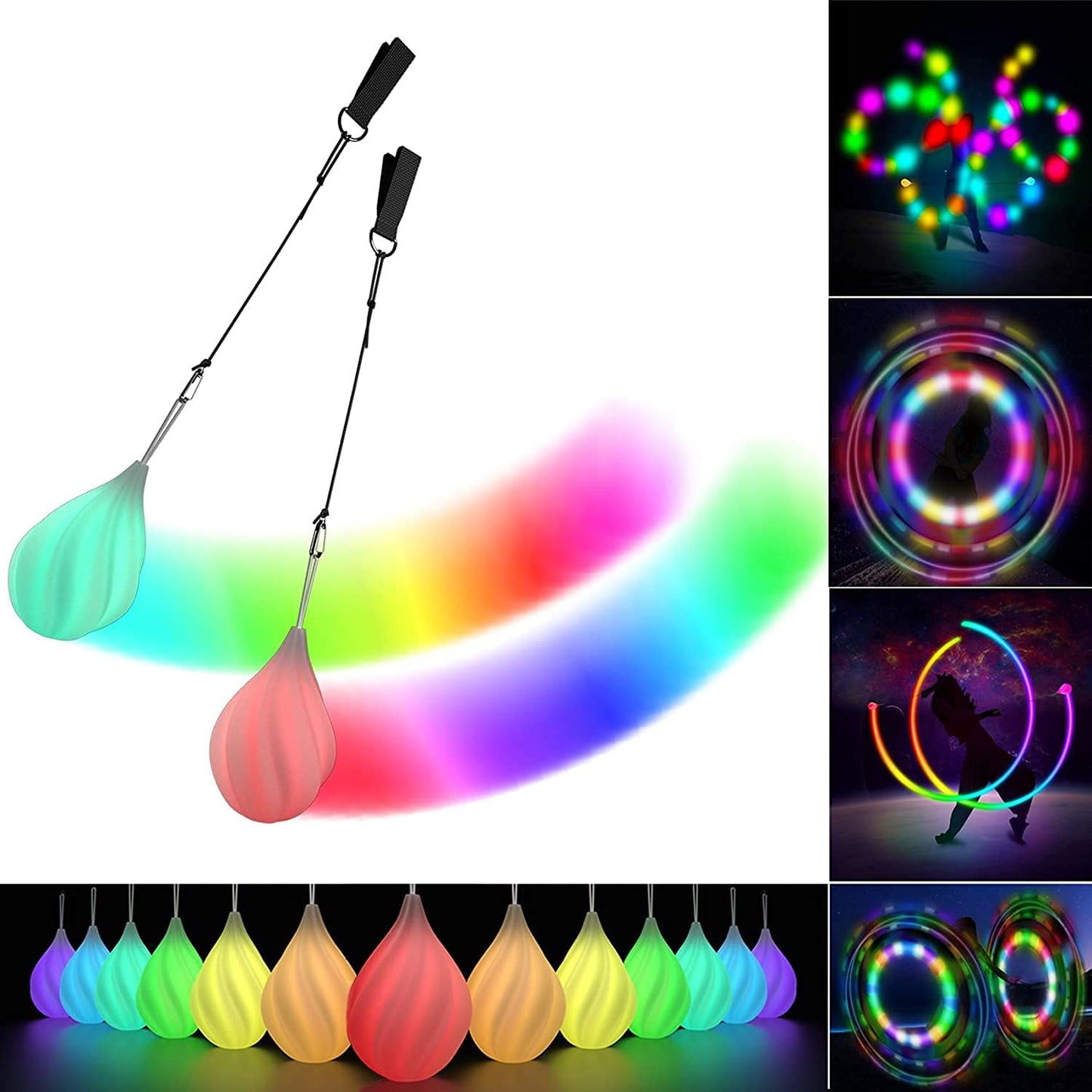 LED Poi Balls Glow Balls Soft Glow Poi Balls for Beginners and Professionals Rai