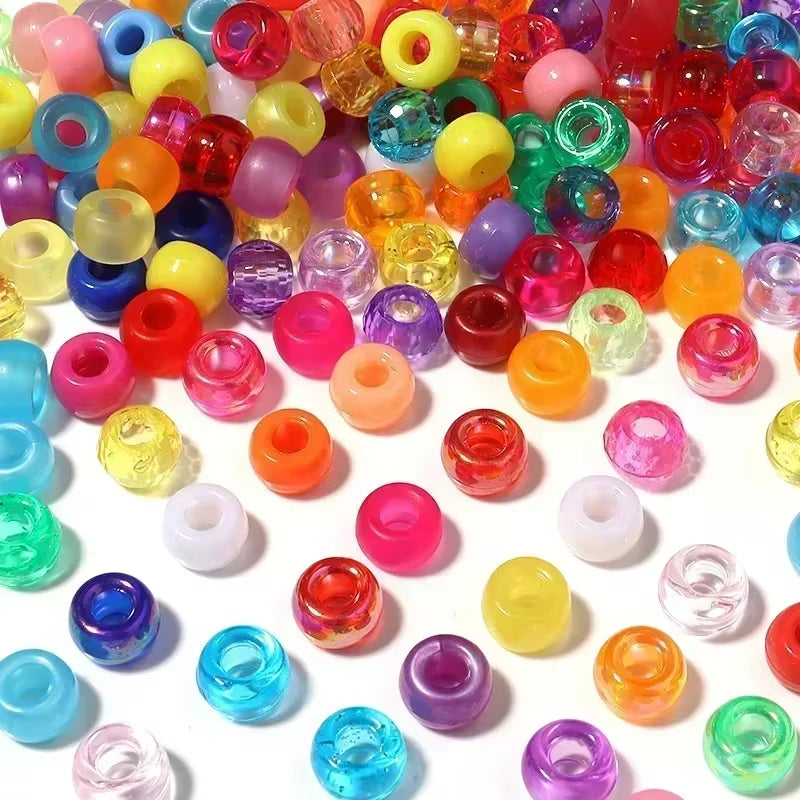 100Pcs Hair Beads Pony Beads for Hair Braids 6X9Mm Plastic Bead 4Mm Large Hole for Kids Girls African Hair Bead Accessories