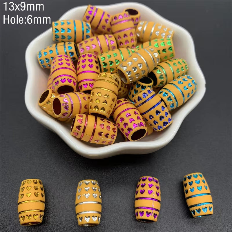 10Pcs Colourful Large Hole Barrel Beads Imitation Wood Beads Acrylic Spaced Beads Charms Bracelet Beads for Jewelry Making