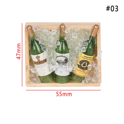 1 Set 1:12 Doll House Mini Wine Bottles Fruit Box Candy Food Toy for Dollhouse Collectible Gift Miniature Accessories