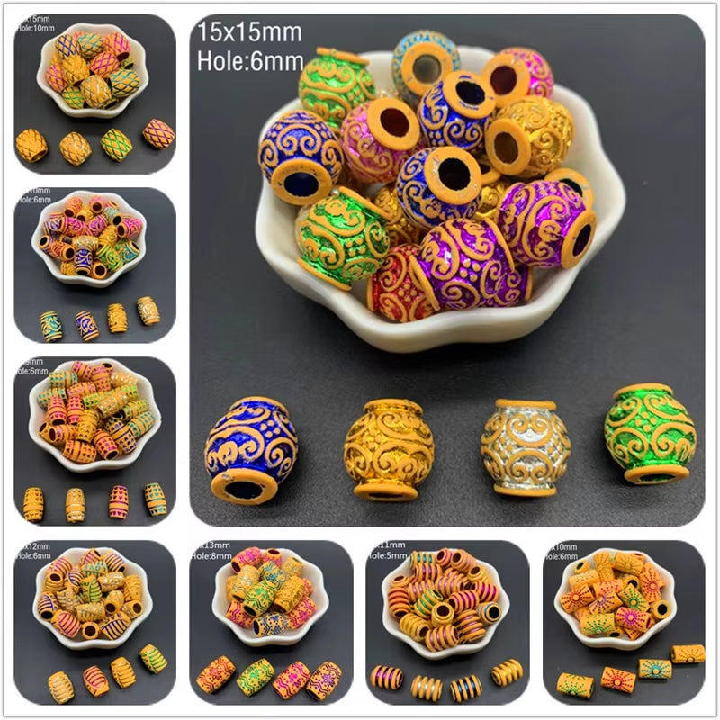 10Pcs Colourful Large Hole Barrel Beads Imitation Wood Beads Acrylic Spaced Beads Charms Bracelet Beads for Jewelry Making