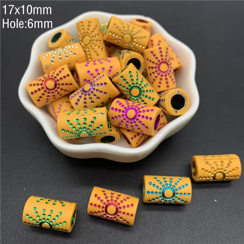 10Pcs Colourful Large Hole Barrel Beads Imitation Wood Beads Acrylic Spaced Beads Charms Bracelet Beads for Jewelry Making