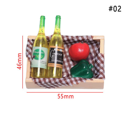 1 Set 1:12 Doll House Mini Wine Bottles Fruit Box Candy Food Toy for Dollhouse Collectible Gift Miniature Accessories