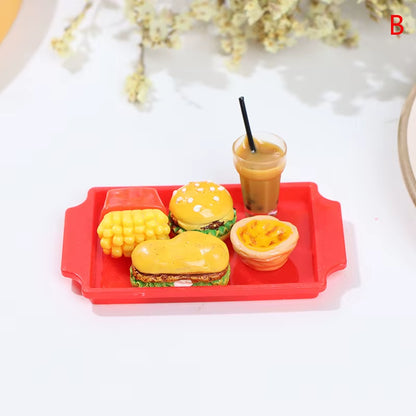 1 Set Cute Mini Hamburger French Fries Miniature Dollhouse Fast Food for Doll House Kitchen Coffee Cup Accessories Toy