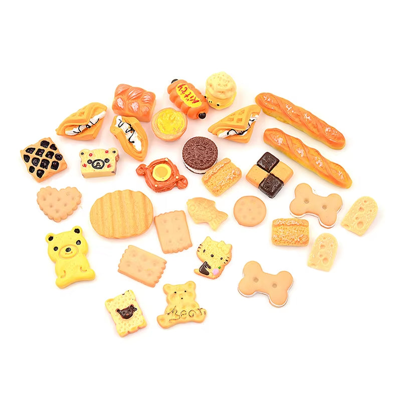 30Pcs/Lot Mini Play Food Cake Biscuit Donuts Dolls for Dolls Accessories Wholesale Miniature Pretend Toy