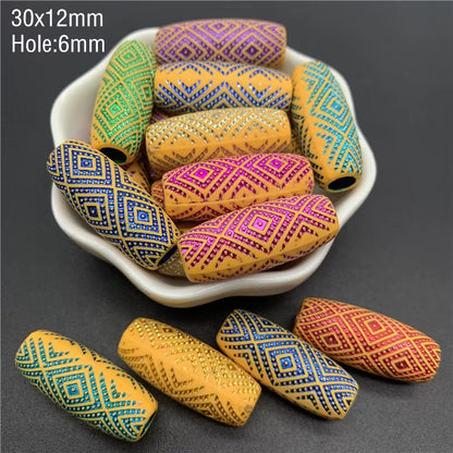 10Pcs Colourful Large Hole Barrel Beads Imitation Wood Beads Acrylic Spaced Beads Charms Bracelet Beads for Jewelry Making