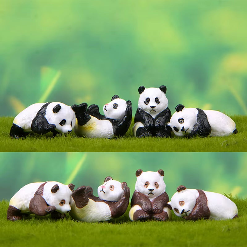 4Pcs/Set Cute Panda Moss Micro Landscape Terrarium Figurine Decoration Resin Funny Panda Babies Ornament Fairy Garden Miniature