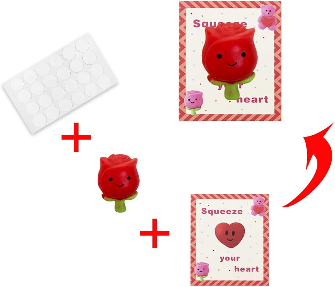 24 PCS Valentines Day Cards with Mochi Squishy Toys Squishies for Kids School Class Classroom Valentines Day Gifts Prizes Party Favors