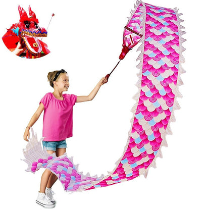 9.8 FT Pink Magic Cloud Dragon Ribbon Poi, 3 Meters Outdoor Dragon Dance Wash...