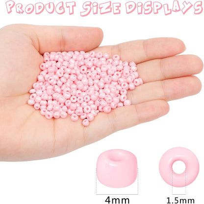 1300 Pieces Glass Seed Beads Bulk,  4Mm 6/0 Glass Beads Bulk Opaque Pony Beads for Bracelet Mini Spacer Beads Loose Beads Small Beads for Jewelry Making Glass Beads for DIY Craft (Pink)