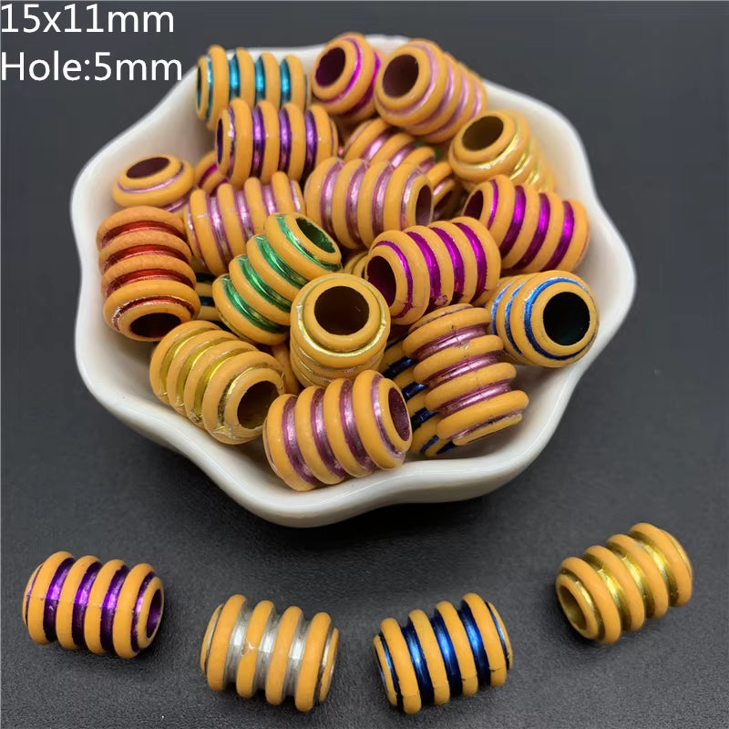 10Pcs Colourful Large Hole Barrel Beads Imitation Wood Beads Acrylic Spaced Beads Charms Bracelet Beads for Jewelry Making