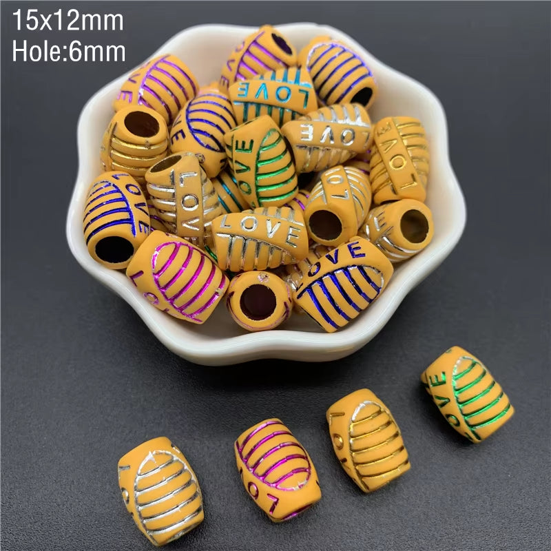 10Pcs Colourful Large Hole Barrel Beads Imitation Wood Beads Acrylic Spaced Beads Charms Bracelet Beads for Jewelry Making