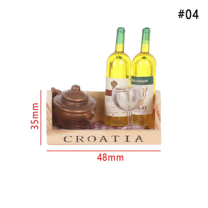 1 Set 1:12 Doll House Mini Wine Bottles Fruit Box Candy Food Toy for Dollhouse Collectible Gift Miniature Accessories